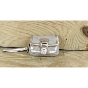 Michael Kors Gold Nylon Wristlet Wallet Bag Snap Zipper
